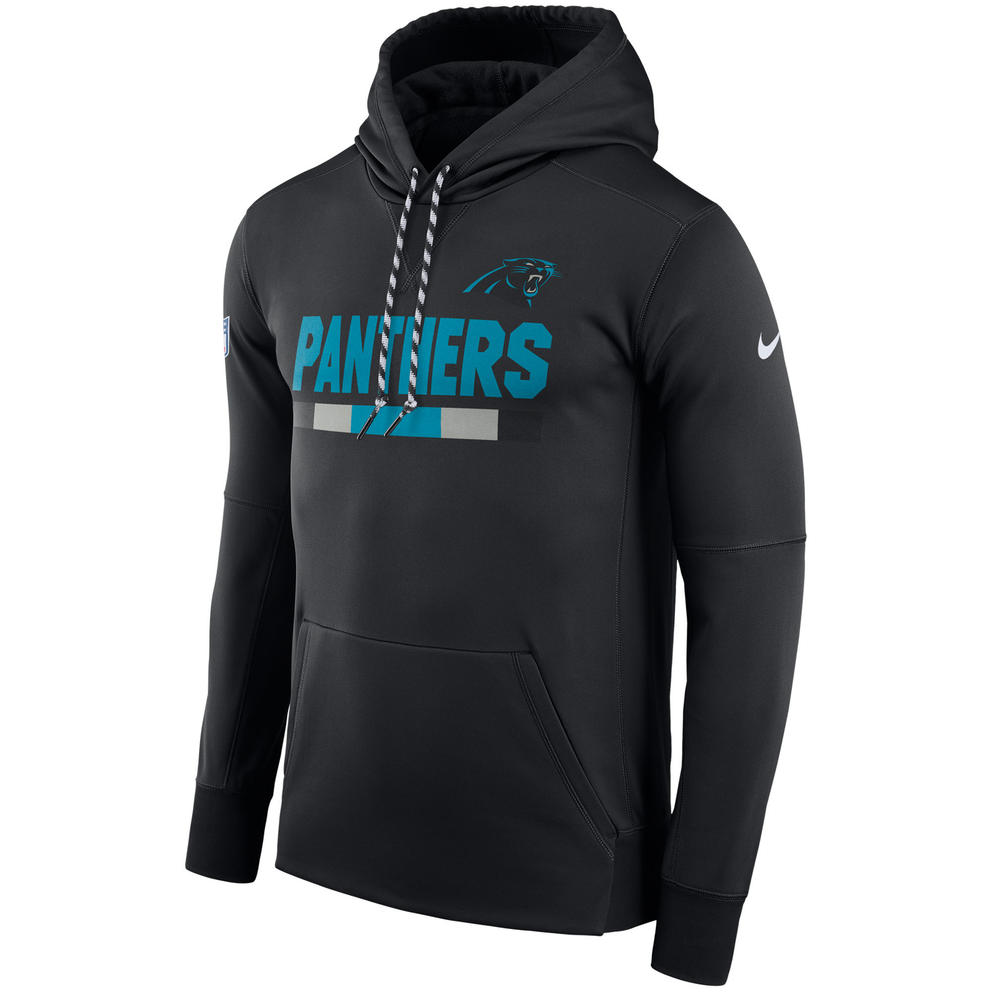 NFL Men Carolina Panthers Nike Black Sideline ThermaFit Performance PO Hoodie